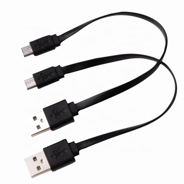 Short Black White Noodle Flat Micro V8 to USB Cable