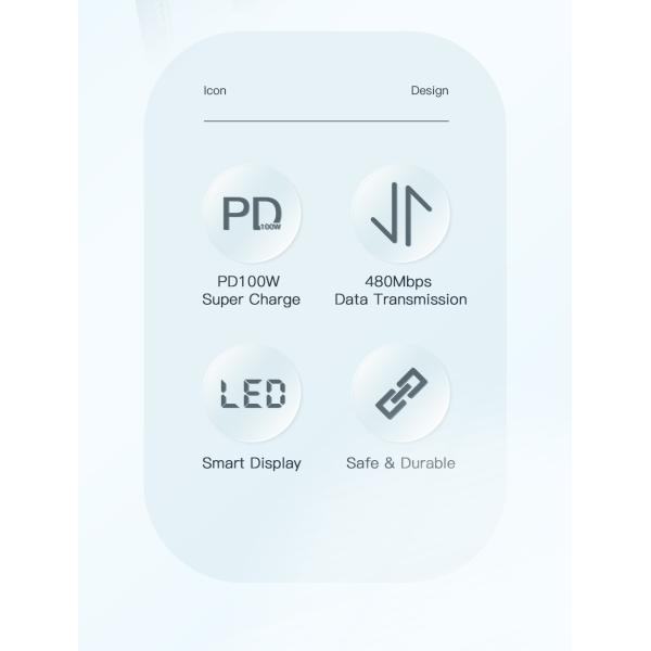QC3.0 Usb C To C Cable Led Fast Charger Type C Cable 5a 100w