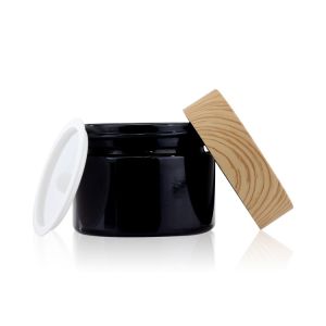 China Black Matte Cosmetic Glass Jars 50g with Bamboo Screw Cap on sale