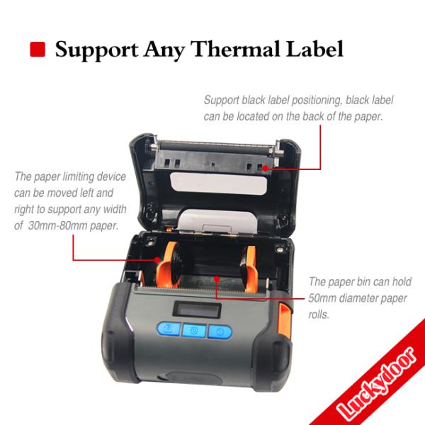 USB BT 203dpi 384 Dots/Line Mobile Label Printer 120mm/S Rugged Thermal Printer