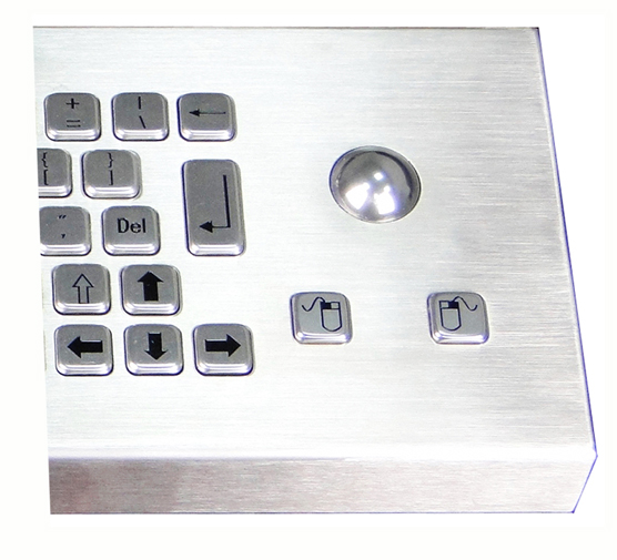 Brushed Industrial Computer Small Footprint Desktop Keyboard With Trackball