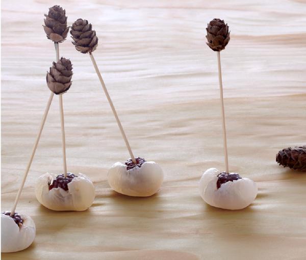 Cheap 9cm Dcorative Bamboo Pine Cones Food Fruit Picks for sale