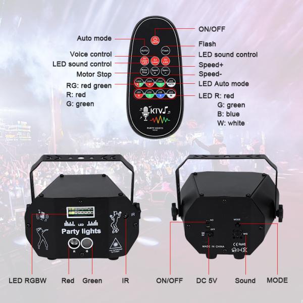 Party Lights Dj Disco Lights Strobe Stage Light Sound Activated Multiple Patterns Projector with Remote Control for Part