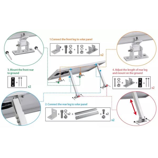Ground Solar Panel Mounting Bracket Anodized Adjustable Support for 25 Years Life Span