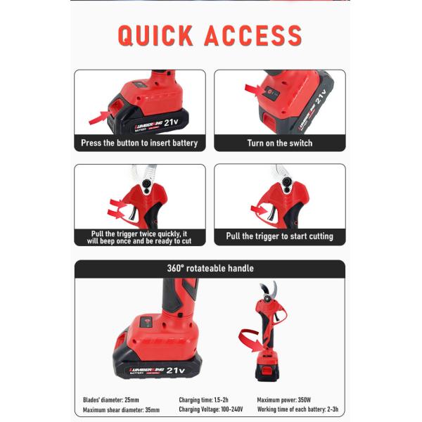 Professional Cordless 21V Electric Pruning Shears 25MM Battery Powered