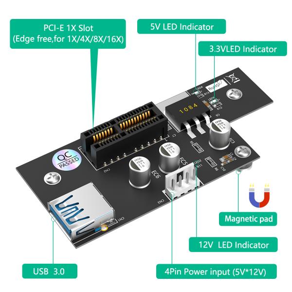 PCI-E 1X to 16X Riser Card Extender 22cm with Magnetic Foot Pads