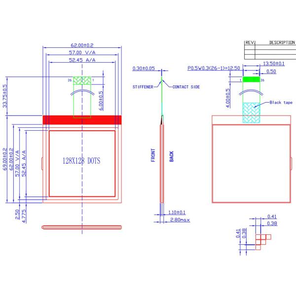 Graphic LCD Display Module, 128x128 Dots Monochrome FSTN Transflective Square COG LCD Module