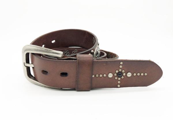 Cheap Men Genuine Leather Studded Belt 3.2cm Width With Light Brown Color for sale