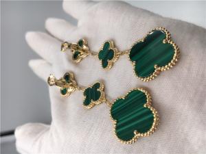 Best Paris Luxury Gold Brand VCA Magic Alhambra earrings 3 motifs malachite 18K yellow gold jewelry wholesale