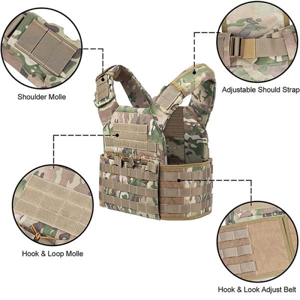 Military Camo Tactical Vest Gun Holster Jacket Air Soft CS Training 11x7x20"