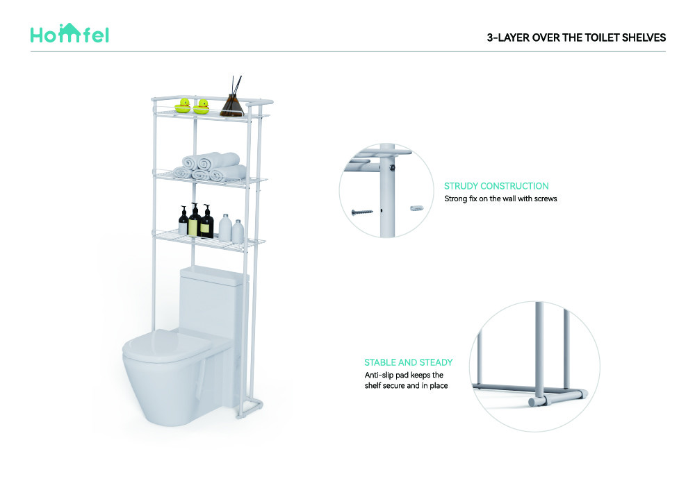 Floor Space Optimization Over Toilet Storage Rack With Rust-Resistant Features