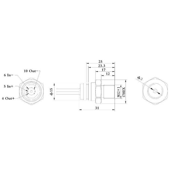 15mm OEM Silicon Pressure Sensor With 1/4npt Thread For Liquid Level Measurement