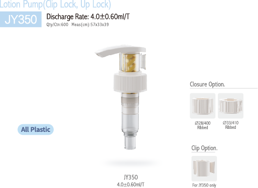 All Plastic Locking Lotion Pump with 4.0±0.60ml/T Discharge Rate for Professional Use