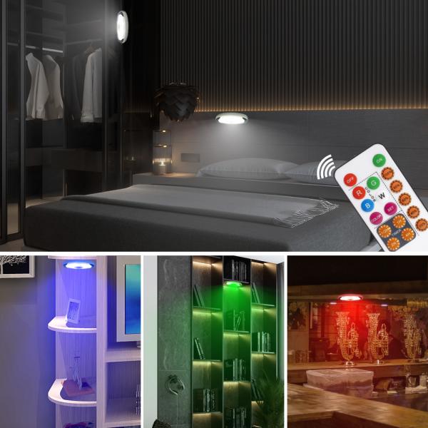 55LM Wireless Color Changing Puck Lights / 0.8w Remote Control Closet Light