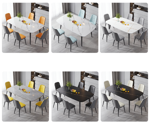 Metal Minimalist Marble Dining Table And Chair Combination Oval Shape