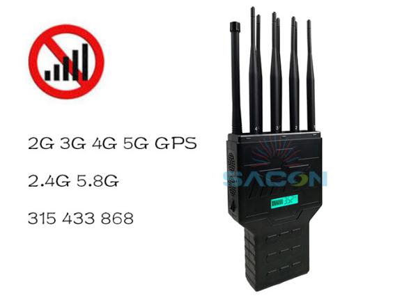 Cheap 8 Antennas GPS WiFi 2G 3G 4G 16w Cell Phone Signal Interrupter Built In Battery ABS Shell for sale