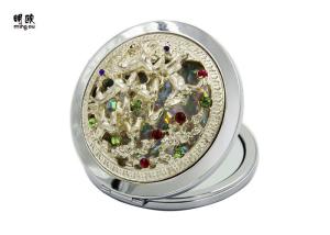 China Small Folding Portable Makeup Mirror , 3D Embossed Metal Compact Mirror on sale