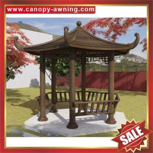 Best outdoor backyard Chinese antique wood look aluminum gazebo pavilion canopy awning shelter shed for sale wholesale