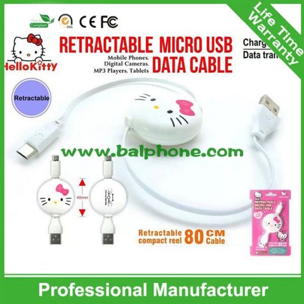 Cheap 1m ew retractable cable with hello kitty for sale