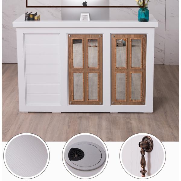 Nordic Design White Reception Desk With Display Case Mirror Customized Size