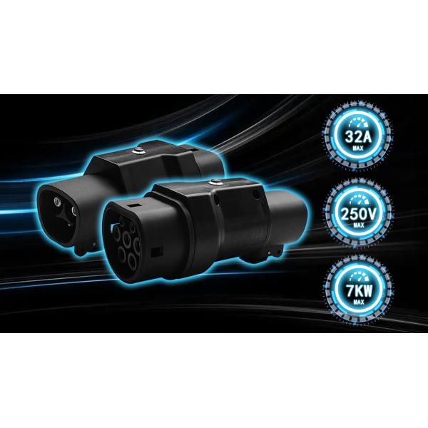 PC Copper NACS 7KW 32A Rated Current AC EV Charging Adapter for Type2 Vehicles Tesla Charging Pile