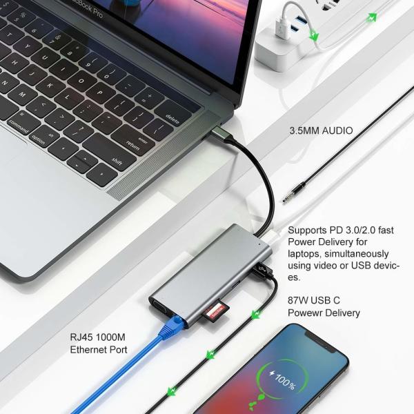 100 Watt Usb C Adapter Power 5 In 1 USB 3.0 Hub TYPE C HDMI 4K 30Hz 5Gbps 100W PD Fast Charging