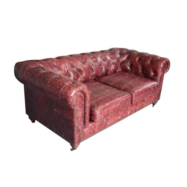 Red Grain 2 Seater Leather Sofa Top Grain Vintage Scratches Upholstered Type