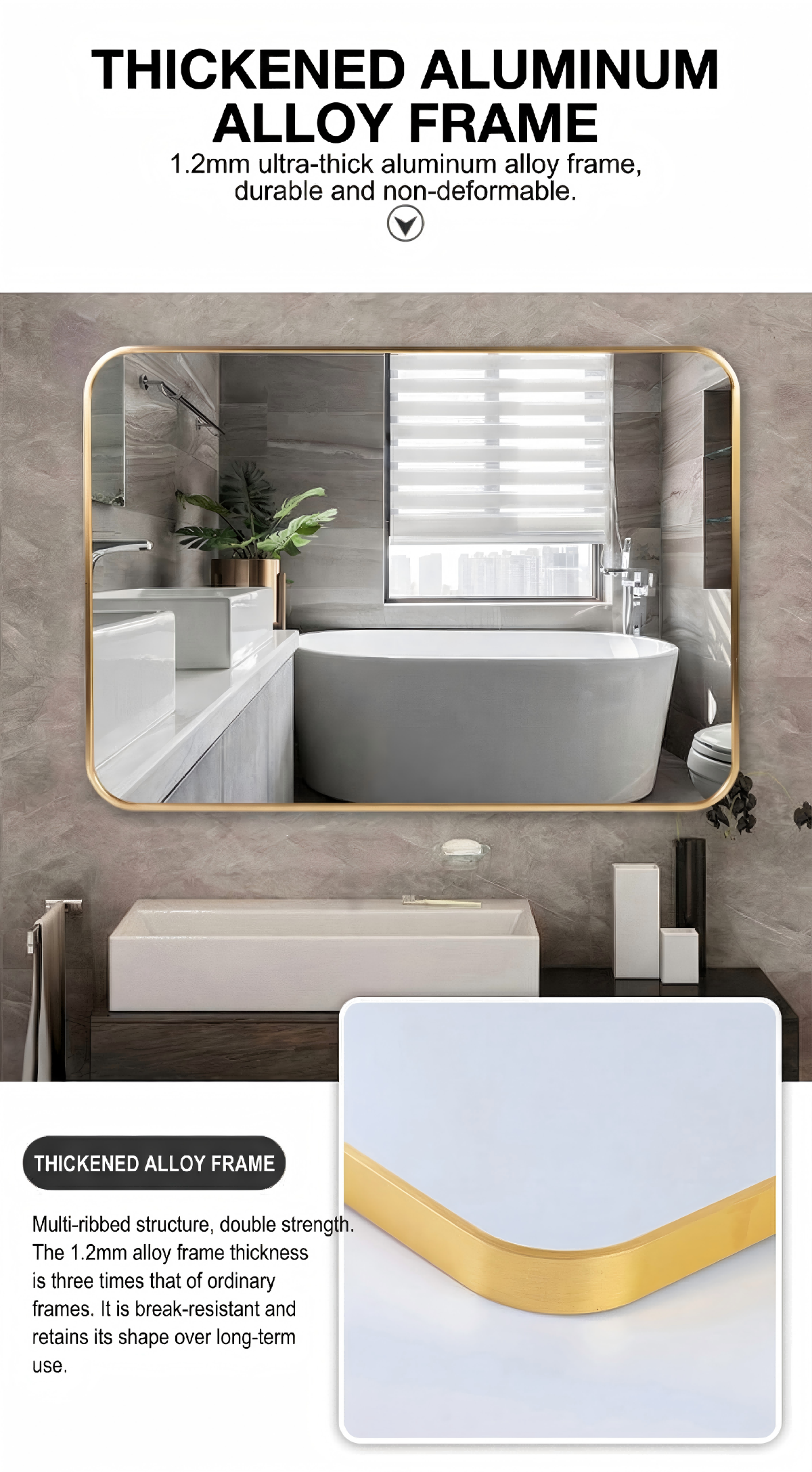 Full Length Aluminum Framed Wall Mirror Oversized Removable Tray Horizontal Vertical Hanging Black or Glod Full Bath Mirror