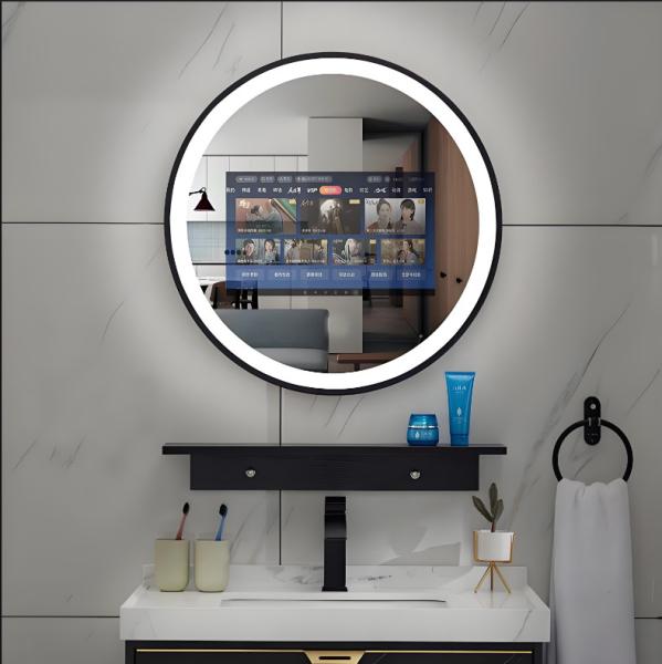 Cheap Circle Smart LED Bathroom Mirror Built-in TV Screen Android Wi-Fi Bluetooth  for sale