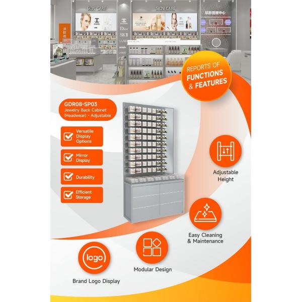 GDR08-SP03 Retail Display Shelf with Hanging Rods and Hooks for Versatile Display Options in Cosmetics Retail Stores