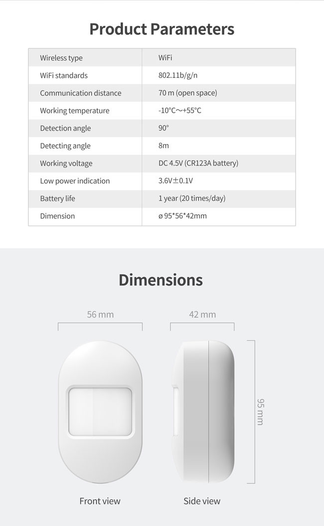 91dbm Smart Life PIR Motion Sensor Wall Mounted Right Angle Dectecting