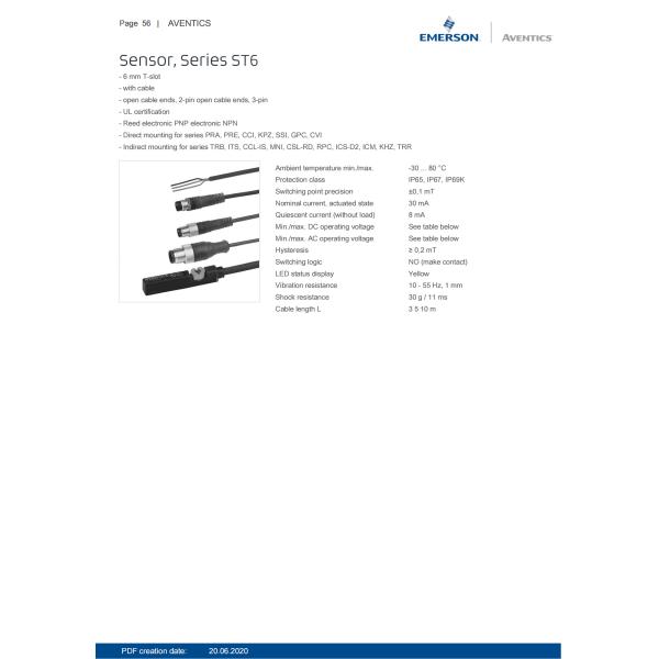 Industrial AVENTICS Series ST6 Sensors With Cable 6mm T-Slot UL Certification