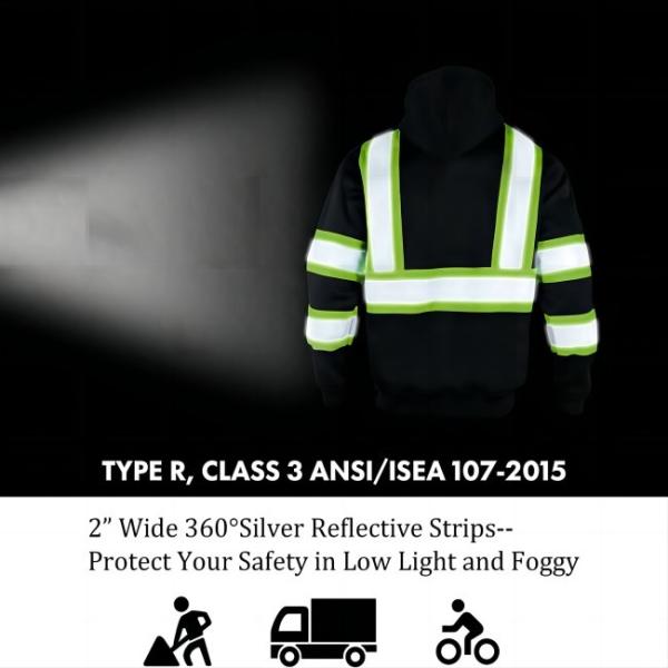 ANSI/ISEA 107-2015 Compliant 100% Polyester Fleece Lining Safety Reflective Jacket with Winter Warm Hoodie