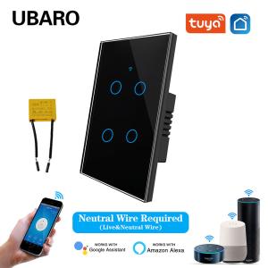 Best Tuya Smart Home 4Gnag Voice Control Light Switch with App WIFI Remote Timer and Sharing No Neutral wholesale