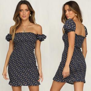 Best Ladies Off Shoulder Printed Mini Boho Dress 2018 wholesale