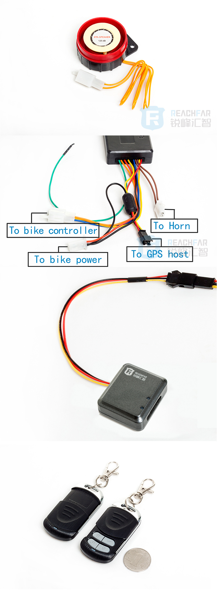 E-bike anti theft alarm gps tracker with free APP website software RF-V12+