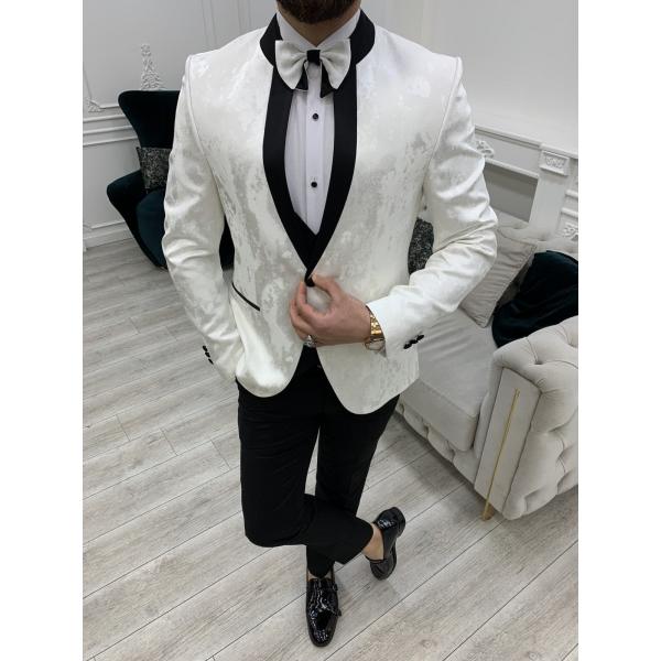 65% Polyester Mens Tuxedo Suit 32% Viscose 3% Lycra White Tuxedo Jacket