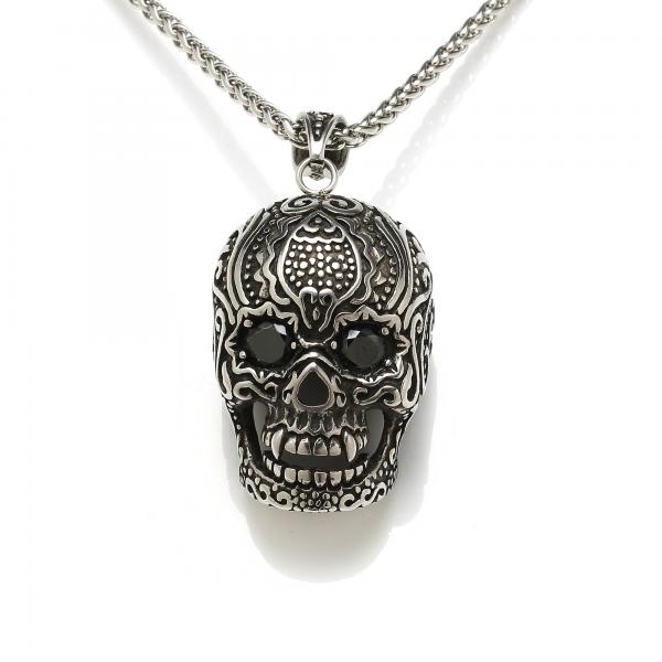 Cheap Wholesale Men Fashion Jewelry Cool Hip Hop Vintage Skull Head Pendant Necklace for sale