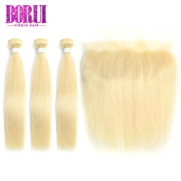 Cheap Silky Straight Wave Hair Extension , 613 Blonde Bundles With 4*4/13*4  Lace Closure for sale