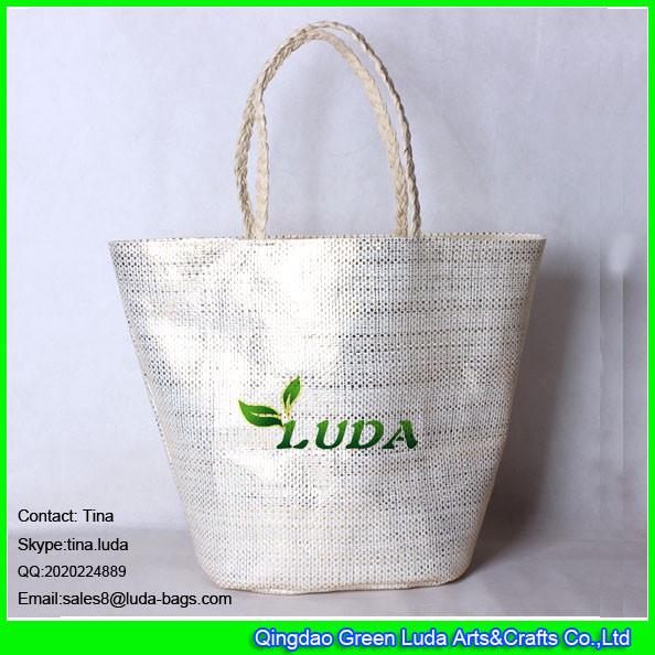 Cheap LUDA metallic silver shoudler bag paper straw handbag beach tote bags for sale