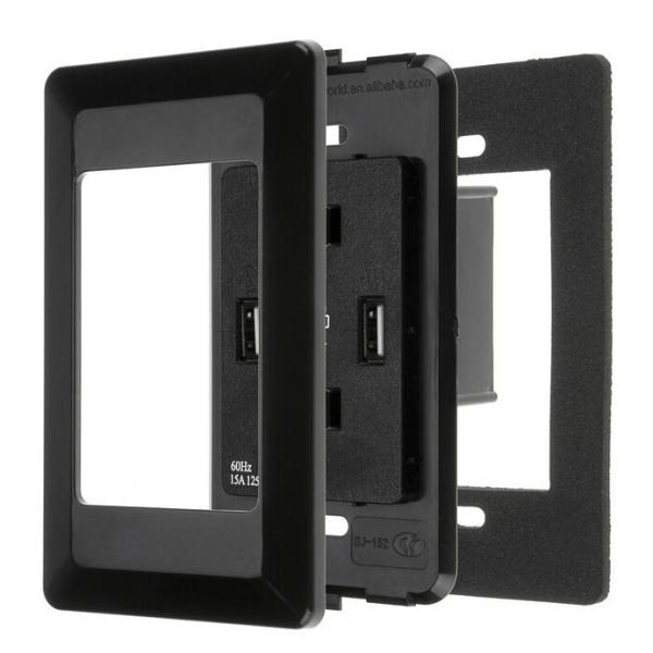 Black Double Wall Socket With USB American Standard Panel Security Anti - Drop