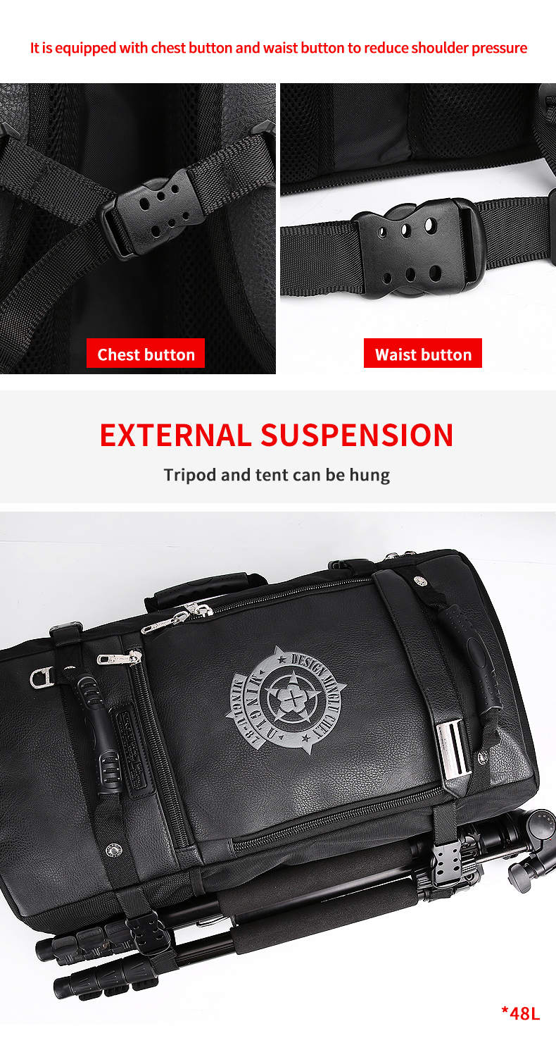 Black PU Waterproof Climbing Backpack Water Resistant Hiking Backpack OEM/ODM