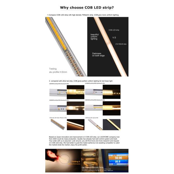 High CRI DC 24V COB 280 320 480 Neon COB LED Strip Lights For Indoor Outdoor Decoration Waterproof Profile