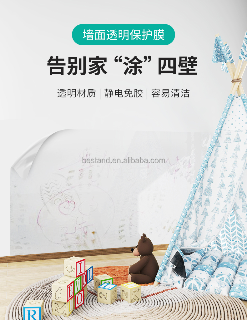 Transparent Electrostatic Protective Film for Wall Drawing Board Easy to Clean 61cm *2m Roll Size