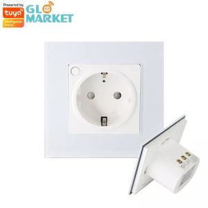 China Glomarket Tuya Smart EU Standard Socket 16A WiFi Smart Home Glass Panel Wall Power Socket Work Alexa Google Home Compati on sale
