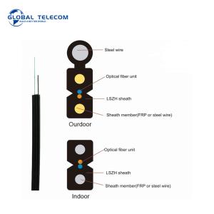 China OEM Drop Wire Fiber Optic 2 Core Ftth Indoor Cable FRP KFRP Steel Strength Member on sale
