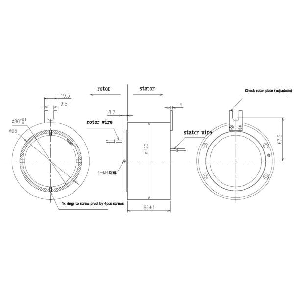 80 mm Hole Size Slip Ring Routing 5A Per Wire
