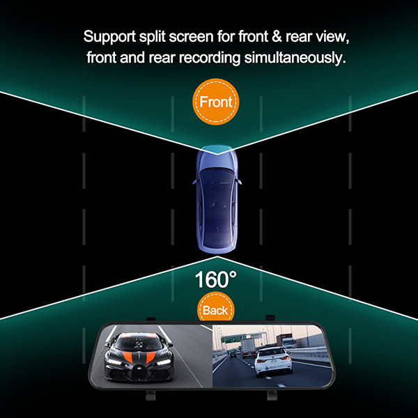 FHSS Mirror Rearview Digital Dash Cam 1080P HD Reverse Camera