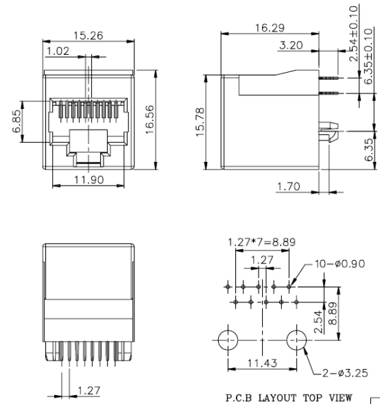 Factory supply good quality rj45 10 Pin connector with black Top Entry Thru-Hole