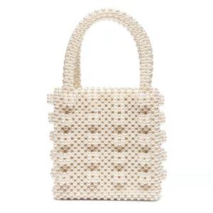 White Pearl Beaded Handbag Acrylic flat bead Material 10cm height ODM